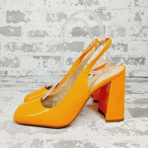 New Marc Fisher Onna Neon Orange Leather Slingback Heels C73